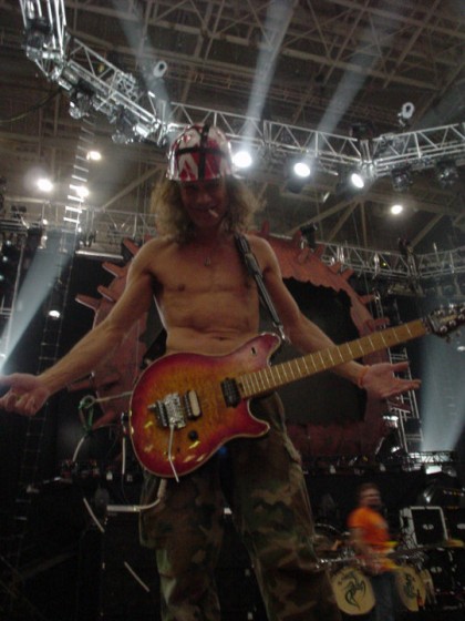 Eddie VH at soundcheck sporting my work hardhat