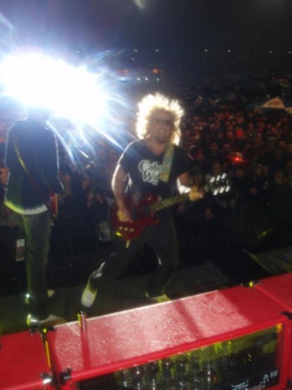 ON STAGE CALIFORNIA SPEEDWAY SAMMY POSING FOR ME- POURING RAIN- NICE HAIR!!