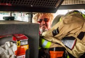 Sammy gets a ride in the Fontana fire truck